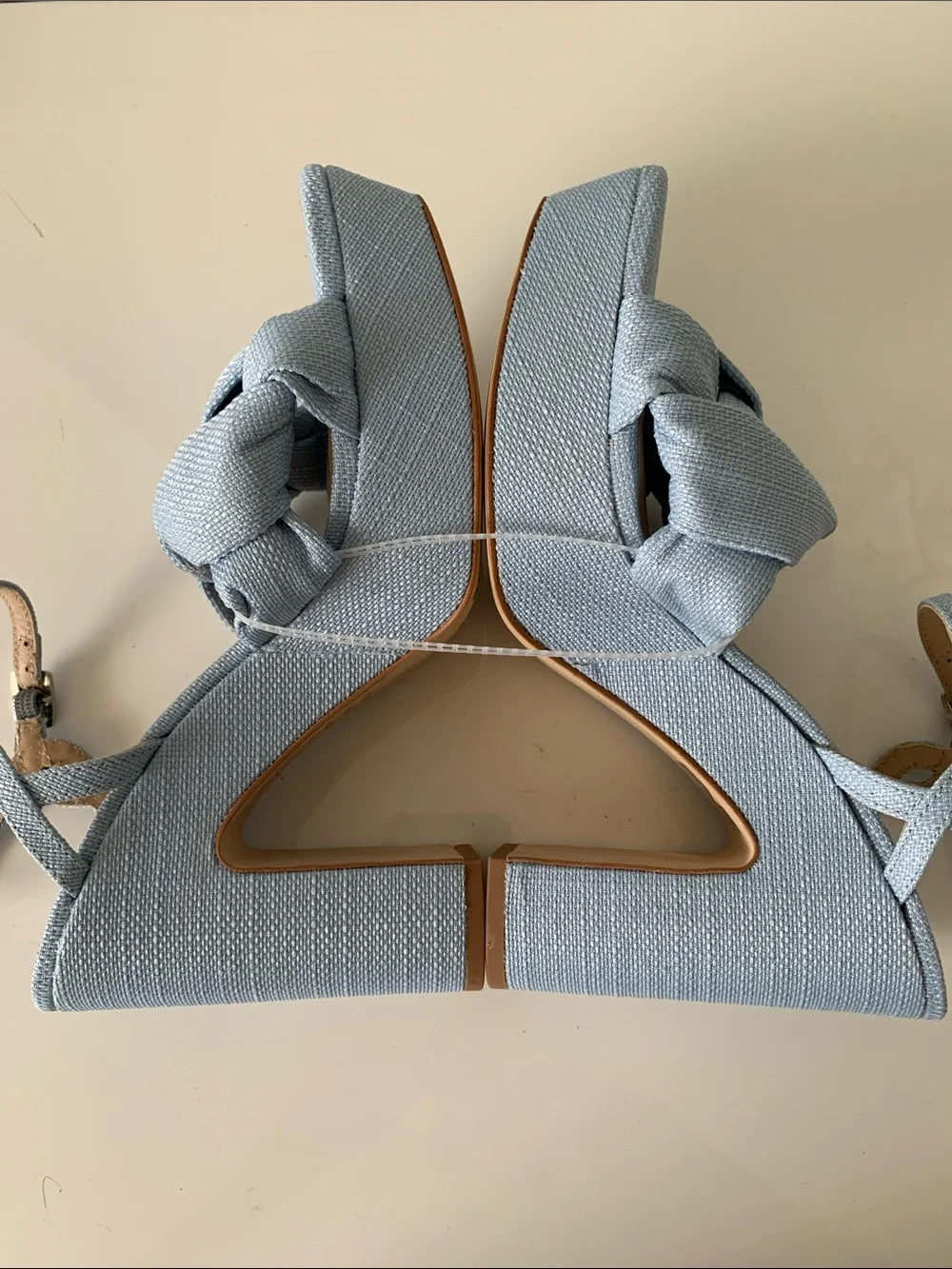 NWT ANTONIO MELANI Light Blue Mya Braided Platform Block Heel Sandalse Size 7,5